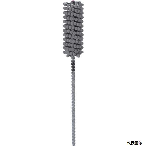 【特長】 ●シャフトから出ているファイバー樹脂製の足に人口砥粒を焼結させた玉をつけた構造です。 ●足がナイロン樹脂で弾力性に富み、ワークの内面のバリ、凹凸のあるワークの内面も研磨可能です。 【用途】 ●鋳鉄、炭素鋼、焼き入れした鉄などのバリ取り、研磨。 ●SC（シリコンカーバイト）ワークの材質が比較的硬いもの（鋳鉄、炭素鋼、焼き入れした鉄など） ●AO（酸化アルミナ）ワークの材質が比較的柔らかいもの　主にバリ取り用＜細かい粒度＞#240、320、600、主に研磨用＜LAルビゲートアルミナ＞#1000相当（鏡面仕上用）（#20、#40、#80、#400、#800、は特注品として申し受けます） ●使用工具：エアドリル、電気ドリル（三段変速）、ボール盤。 【仕様】 ●全長(mm)：203 ●軸径(mm)：6.3 ●適合内径(mm)：30.0〜33.0 ●砥粒：シリコンカーバイド ●砥粒部長さ(mm)：76 ●最高使用回転数(m)：300〜1200rp ●作業時間はワークの材質および使用目的よって異なるが目安として10〜20秒、往復運動は目安として2秒に1往復位 ●研削液は、水溶液(ソリューブタイプ)またはスピンドル油を使用 【材質／仕上】 ●シャフト：亜鉛メッキ線 【入数】 ●1本 他のサイズはこちら 在庫のない商品は検索に表示されない場合がございます　