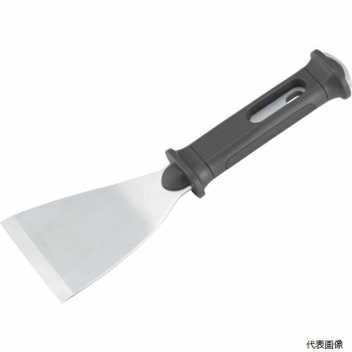 【特長】 ●ハンドルは衝撃に強く、滑り止めチェッカリング加工、鍔形状PP樹脂製です。 ●ハンマーで叩いて使えます。 ●刃部は曲がり形状の50mm・76mm幅のため、はがし難い箇所も容易に作業できます。 【用途】 ●錆落とし・ペンキはがし・ガムはがし・ステッカーはがし。 【仕様】 ●全長(mm)：235 ●刃幅(mm)：76 ●刃長(mm)：110 ●刃厚(mm)：2 ●形状：曲り刃 ●貫通型 ●刃付加工有り ●硬度HRC50° 【材質／仕上】 ●刃：ステンレス刃物鋼（SUS420J2相当） ●グリップ：ポリプロピレン（PP） 【注意】 ●SUS420J2は磁気を帯びます。 ●提供不可：chemSHERPA 【入数】 ●1丁 他のサイズはこちら 在庫のない商品は検索に表示されない場合がございます　