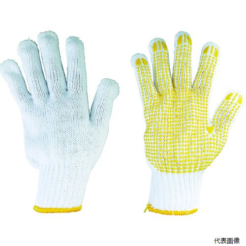 【特長】 ●すべり止め手袋のスタンダードタイプです。 【用途】 ●運送業、土木建築業。 【仕様】 ●色：ホワイト/イエロー ●サイズ：フリー ●ゲージ数：7 ●全長(cm)：21.5 ●手のひら周り(cm)：19.0 ●中指長さ(cm)：7.5 ●厚さ(mm)：2 ●リストカラー：イエロー ●7ゲージ編 ●すべり止め付き 【材質／仕上】 ●繊維部：ポリエステル、綿、その他 ●すべり止め部：塩化ビニール（PVC） 【セット内容／付属品】 ●12双組 【入数】 ●1組/12双 他のサイズはこちら 在庫のない商品は検索に表示されない場合がございます　
