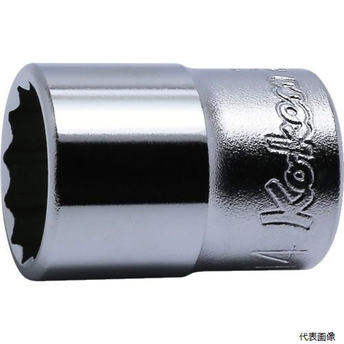 【特長】 ●ボルト/ナットに接する開口部（12角）はもちろんのこと、差し込み側の四角駆動部にも角を傷めずハイトルクを確実に伝える面接触のフラットドライブを採用しています。 【仕様】 ●差込角(mm)：9.5 ●対辺寸法(mm)：14 ●全長(mm)：27 ●対辺形状：12角 ●対辺(mm)：14 【材質／仕上】 ●クロムモリブデン鋼(SCM435) 【入数】 ●1個 他のサイズはこちら 在庫のない商品は検索に表示されない場合がございます　