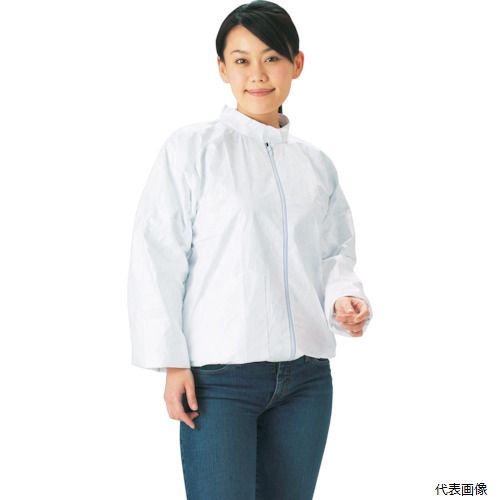 【特長】 ●繊維くずなどの飛散を抑えます。 ●引張り、引裂き、摩擦に強く、強靱さと柔軟性に優れます。 ●微細な粉じんや水の浸入に強く、0.5ミクロン以上の粉じんに対し98%以上の遮へい効果があります。 ●普通の作業服のほぼ1/3〜1/5の軽さです。 【用途】 ●汚れの激しい現場作業に。 ●金属、ガラス研磨、粉じん、粉体、塗装作業に。 ●汚れを嫌う作業などに。 【仕様】 ●色：ホワイト ●サイズ：XL ●適合身長(cm)：164〜182 ●適合胸囲(cm)：92〜112 ●ウエスト(cm)：92〜104 ●タイプ：ジャンパー ●紫外線防御指数 ●帯電防止加工済 ●使い捨てタイプ ●ポケット付 ●耐水圧：1000mm(JIS-L1096試験時) ●インターロックゴム仕様 【材質／仕上】 ●タイベック［［R下］］（ポリエチレン） 【注意】 ●帯電防止処理を施してありますが、状況によっては、静電気の放電の恐れがありますので、防爆エリアでの使用は避けてください。 【入数】 ●1着 他のサイズはこちら 在庫のない商品は検索に表示されない場合がございます　