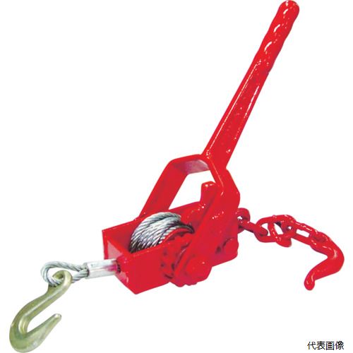 【特長】 ●軽い力で作用し、能率的な荷締めができます。 ●ギアは特殊鋼を使用し強力です。 ●フック、爪、レバーは特殊鋼鍛造で安全です。 ●ワイヤロープは折り曲げずに取り付けていますので、損傷が少なく、容易に抜けない構造となっています。 ●ワイヤロープの取り替えはねじを戻すだけで簡単にできます。 【用途】 ●貨物の荷締め作業。牽引、固縛作業。 ●最大使用荷重(t)：1.0 ●ワイヤー径(mm)：8 ●寸法(mm)A：390 ●寸法(mm)B：305 ●寸法(mm)C：560〜1600 ●寸法(mm)D：19 ●適合取替ワイヤ：NT-1000 ●ワイヤ長(m)：1.5 ●ワイヤ長さ(m)：1.5 ●爪かけブレーキ式 【材質／仕上】 ●スチール 【注意】 ●物を吊ることはできません。 【入数】 ●1台 他のサイズはこちら 在庫のない商品は検索に表示されない場合がございます　