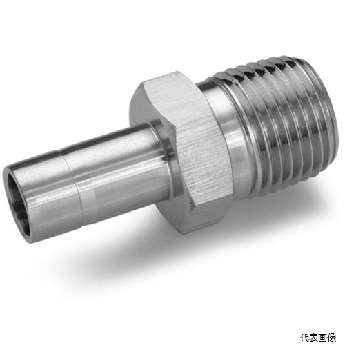 【特長】 ●チューブを差し込み、ナットを締める圧縮リング式継手です。 ●特殊工具や火気不要で、繰返し脱着可能です。 ●チューブスコネクターはチューブを差し込み、ナットを締め付けるだけで接続ができるため、特殊工具及び火気を必要としません。 【用途】 ●石油・石化、一般産業向けプロセス、計装用。 【仕様】 ●適合管外径T(mm)：6 ●ねじ：R1/4 ●六角対辺(mm)：14 ●寸法(mm)A：38.1 ●最高使用圧力(MPa)：チューブ径による（φ6.35肉厚0.89：35.8MPa） ●液体温度(℃)：-196〜537 ●ステンレス鋼製　　ボディ材質：ASTMA479316 【入数】 ●1個 他のサイズはこちら 在庫のない商品は検索に表示されない場合がございます