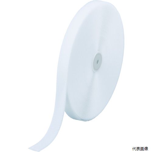 【特長】 ●繊維製品なので軽く、お好みのサイズにカットでき、縫製取付や加工が容易にできます。 ●縫製取付の可能なものやA・B側を加工して結束バンドにも利用できます。 【用途】 ●さまざまな商品の固定に。 ●一般的なマジックテープ25m巻です。 【仕様】 ●色：白 ●幅(mm)：25 ●長さ(m)：25 ●厚さ(mm)：2.5 ●縫製取付タイプ ●ループ 【材質／仕上】 ●ポリエステル 【注意】 ●途中継ぎ目が入ることがあります。ご了承ください。(使用上問題ありません) 【入数】 ●1巻 他のサイズはこちら 在庫のない商品は検索に表示されない場合がございます　