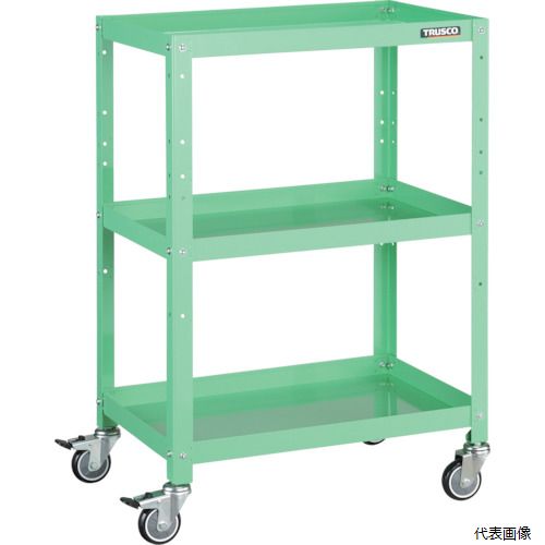 ※この商品はメーカー直送の為「代引き不可」となります ※大型商品のため発送後到着迄に時間がかかる事がございます 　到着日時はお手元の送り状に記載された番号から確認下さい ※日時・時間指定はできません。 【特長】 ●車輪と共に車軸もロックするダブルロック仕様のキャスターです。 ●棚板の組付けは、内側にフランジ付ナットを使用しているため、外側から六角レンチで締め付けることで組み立てが可能です。 【仕様】 ●最大積載量(kg/台)：180 ●均等積載量(kg/段)：50 ●色：ヤンググリーン ●間口(mm)：600 ●奥行(mm)：400 ●高さ(mm)：880 ●段数(段)：3 ●キャスター径(mm)：75 ●棚板：こぼれ止め付き棚板(裏表両用) ●キャスター：自在式75mm(2個)自在式(Wストッパー付)75mm(2個) ●棚板こぼれ止め高さ：40mm 【材質／仕上】 ●棚板：スチール（粉体塗装） ●支柱：スチール（粉体塗装） ●キャスター金具：スチール（クロムメッキ仕上げ） ●車輪：ウレタン 【注意】 ●「最大積載量」とは、各棚板の表面に均一に荷重をかけた場合に、耐えられる重さの合計をいいます。 ●「均等積載量」とは、棚板の表面に均一に荷重をかけた場合に、耐えられる重さをいいます。 【入数】 ●1台 他のサイズはこちら 在庫のない商品は検索に表示されない場合がございます　