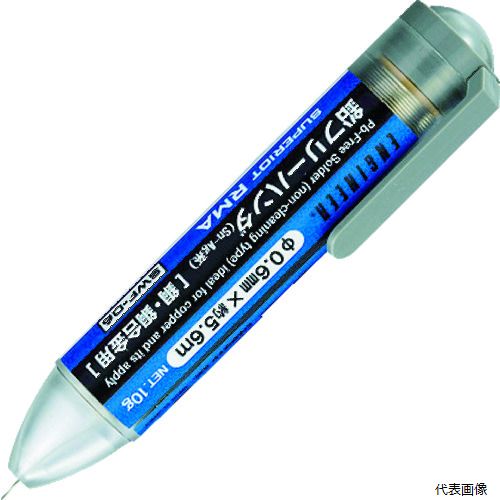 【特長】 ●従来の共晶はんだと同等のはく離強度です。 ●ヤニの成分に塩素、臭素系の活性剤を含まずはんだ付け後の洗浄が全く不要です。 ●残さは非吸湿性、電気絶縁性に優れています。 ●活性の持続性が良く、優れたぬれ性を発揮します。 ●有機アミン系特殊活性ロジン（非塩素系）を使用しています。 ●JIS-AA級、MIL-RMA規格に対応しています。 【用途】 ●鉛フリー環境におけるはんだ付け作業などに。 【仕様】 ●線径(mm)：0.6 ●融点(℃)：217 ●形状：丸棒状 ●長さ(m)：5.6 ●融点：217℃ ●フラックス：JIS-AA級 【材質／仕上】 ●合金組成(すず：96.5%、銀3%、銅0.5%) ●フラックス：有機アミン系特殊活性ロジン 【入数】 ●1本 他のサイズはこちら 在庫のない商品は検索に表示されない場合がございます　