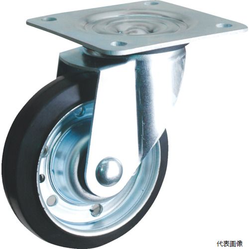 【特長】 ●耐摩耗性に優れています。 ●始動がスムーズです。 【仕様】 ●キャスター径(mm)：100 ●取付ピッチ(mm)：70×70 ●取付座(mm)：90×90 ●車輪材質：ゴム ●取付座A×B(mm)：90×90 ●取付高H(mm)...