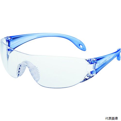 【特長】 ●ノーズパッドの表裏を付け替えて鼻幅を変えることが可能です。 ●環境にやさしい金属部品無使用モデルです。 ●よりフィット性に優れたメガネです。 【用途】 ●切削、刈払いなどの作業。 ●木工、製材などの作業。 ●機械操作 ●研磨作業 【仕様】 ●レンズ色：クリア ●テンプル色：ブルー ●レンズ厚(mm)：約2 ●防曇加工：○ ●防傷加工：○ ●UVカット：○ ●ノーズパッド：○ ●テンプルカラー：ブルー ●JIST8147規格品(LF-103、LF-104、LF-202はJIS対象外) 【材質／仕上】 ●レンズ・フレーム：ポリカーボネート ●ノーズパッド：エラストマー 【入数】 ●1個 他のサイズはこちら 在庫のない商品は検索に表示されない場合がございます