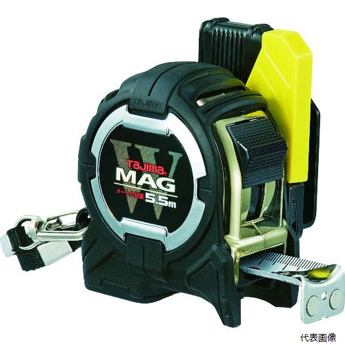 【特長】 ●鉄骨にガッチリと吸着する「マグ爪」を採用しています。 ●本体下部にも強力ネオジ磁石を装備しています。 【用途】 ●一般測定用コンベックス。 【仕様】 ●テープ長さ(m)：5.5 ●テープ幅(mm)：25 ●水平保持(m)：2.4 ●目盛仕様：メ−トル目盛、JIS1級、両面目盛 ●爪仕様：マグ爪(ステンレススチ−ル) ●0点補正移動爪：○ ●455ピッチ表示：○ ●ショックアブソーバー：あり ●ロック仕様：ロックタイプ ●JIS1級 ●両面目盛 ●ベルトクリップ無 ●ベルトホルダー付 ●減速ボタン：なし 【材質／仕上】 ●テープ：スチール 【注意】 ●本製品には通電性があります。感電に注意して下さい。 ●テープのエッジで手を切る恐れがありますので、手袋を着用して下さい。 【入数】 ●1個 他のサイズはこちら 在庫のない商品は検索に表示されない場合がございます　