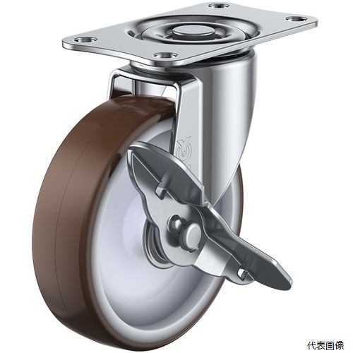 Rakuten - ユーエイ E-75URS プレート式 自在 キャスター ウレタン 車輪径75mm ストッパー付き Eタイプ E-S型 取付寸法56×28