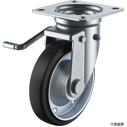 ユーエイ WJB-200L プレート式 自在 キャスター ゴム 車輪径200mm ストッパー付き Jタイプ JB(L)型 取付寸法115×115(105×105)