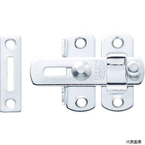 【特長】 ●ラッチとしても使用できる便利な打掛金具です。 【用途】 ●開きドアの戸締り補強に。 ●扉やふた部分の止め金具に。 【仕様】 ●C1(mm)：26 ●d(mm)：4.2 ●L(mm)：50 ●W(mm)：35 ●袋入ねじ付 【材質／仕上】 ●ステンレス（SUS304） 【入数】 ●1個 他のサイズはこちら 在庫のない商品は検索に表示されない場合がございます　