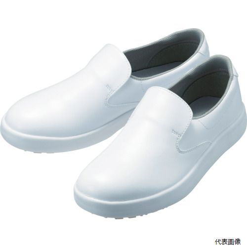 【特長】 ●水や油で滑りやすい床面での作業に適した滑りにくいハイグリップソールです。 ●抗菌・防臭加工のインソールを使用しています。 ●異物などが目詰まりしにくい靴底です。 ●軽量でクッション性に優れているので、長時間の立ち作業でも疲れにくいです。 ●足先が広く、屈曲性も良い歩きやすい設計です。 【仕様】 ●寸法(cm)：27.0 ●足幅サイズ：EEE ●色：ホワイト ●動摩擦係数：0.30以上 ●US(アメリカ)規格サイズ：9 ●UK(イギリス)規格サイズ：9 ●EU(ヨーロッパ)規格サイズ：44 【材質／仕上】 ●甲被：人工皮革 ●靴底：EVA/合成ゴム 【入数】 ●1足 他のサイズはこちら 在庫のない商品は検索に表示されない場合がございます　