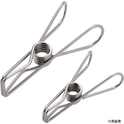 【特長】 ●ステンレス製なので錆びにくく、湿気が多い所でも使用できます。 ●小さいタイプですので、袋や薄手の商品を挟むのに適しております。 ●幅(mm)：55 ●高さ(mm)：19 ●線径(mm)：1 【材質／仕上】 ●18−8ステンレス 【入数】 ●1組/20個 他のサイズはこちら 在庫のない商品は検索に表示されない場合がございます