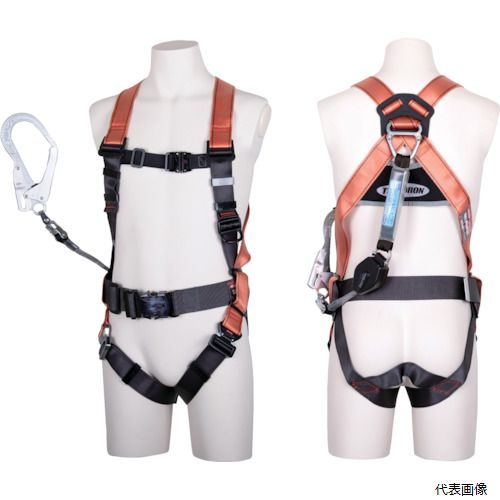 【特長】 ●作業ベルトが標準装備となっており、現場での作業が多い方に最適です。 ●墜落制止時の衝撃を骨盤全体で受け止め、身体保持の安定性に優れているV型腿ベルトです。 ●装着しやすいワンタッチバックルと、裏返りを防ぐ背面デザインの採用で、装着がスムーズです。 ●胴ベルトはワンタッチバックル付きです。 ●ベルト素材にナイロンを使用し大変滑らかです。 ●巻取器本体が小さく軽いので作業時の快適性を損ないません。 ●万一の墜落時にはロック機能により落下距離を最短に抑えます。 ●開口部と握り部がアルミ製の軽量フックを採用しています。 ●フック連結部が360°回転することにより、ロープのねじれ防止・自由な操作が可能です。 【用途】 ●工場、建設、土木、鉱山、橋梁工事、その他一般高所作業用。 ●高さ2m以上の足場のある高所作業において、作業者の墜落・転落による危険を防止するためにフルハーネス型ランヤードを接続して使用する墜落制止用器具に。 【仕様】 ●サイズ：M ●色：オレンジ ●胴ベルト幅×長さ(mm)：50×1200 ●ベルト幅(mm)：45 ●最大使用可能質量(kg)：100 ●胸ベルト幅(mm)：30 ●腿バックル：ワンタッチ ●ランヤード幅(mm)：18 ●ランヤード長さ(mm)：1500 ●フック口開き(mm)：50 ●※品番末尾の表記について。BP：ブリスターパックBX：箱入り(BOX)HD：ポリエチ袋入り ●厚生労働省「墜落制止用器具の規格」適合品 ●胴ベルト付（ワンタッチバックル） ●背中ベルト：X型 ●腿ベルト：V型 ●ランヤード種別：タイプ1 ●シングルランヤードタイプ ●ランヤードは軽量・コンパクトな常時巻取式のコルトリトラタイプ ●※品番末尾の表記について。BP：ブリスターパックBX：箱入り(BOX)HD：ポリエチ袋入り 【材質／仕上】 ●ハーネスベルト部・胴ベルト部・ショックアブソーバ：ナイロン、ハーネス胸バックル・ハーネス腿バックル：アルミ ●ハーネスベルト調整金具・ハーネス背中D環・胴ベルト調節金具・フック回転部：スチール、ハーネスベルト通し・ハーネスD環止め・胴ベルト通し・巻取器カバー部・フックハンガー：プラスチック ●胴ベルト先端金具：ステンレス、胴ベルトバックル：プラスチック＆スチール ●フック：スチール＆アルミ、ストラップ：高強力繊維＆ポリエステル 【注意】 ●ご使用前には取扱説明書を必ずお読みください。 ●始業点検を実施のうえ、ご使用ください。 ●点検において1項目でも廃棄基準に該当するものは、新品と取り替えてください。 ●一度でも大きな荷重が加わったものは使用せず、廃棄してください。 ●フルハーネスとランヤードは異なるメーカーのものを組合せて使用すると、十分な強度や機能が得られない場合があるため、同一メーカー同士の組合せを推奨します。 【入数】 ●1本 他のサイズはこちら 在庫のない商品は検索に表示されない場合がございます　