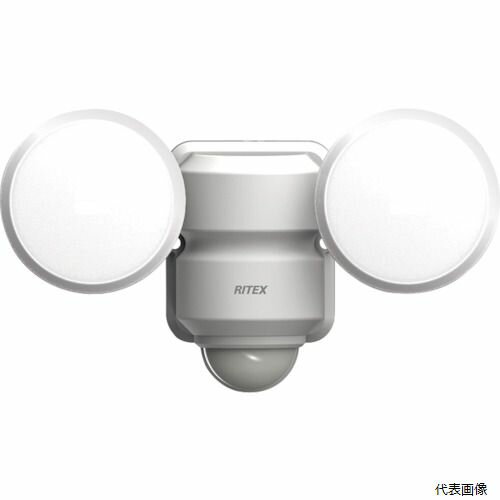 【特長】 ●探知センサーで自動点灯、消灯します。 ●コンパクトなボディながら900ルーメンの明るさです。 ●広範囲を照らせる2灯式です。 ●ライトの方向が自由自在に動き、明かりがほしい狭い通路やコーナーの両側も照らせます。 【用途】 ●侵入者の威嚇に。 ●幅(mm)：188 ●奥行(mm)：80 ●高さ(mm)：107 ●光源色：白 ●使用電球(W)：5W×2 ●電源：AC100V ●点灯保持時間：30秒 ●明るさ(lm)：900 ●消費電流(W)：11 ●電源(V)：AC100V ●本体サイズ：高さ107mm　幅188mm　奥行き80 ●電源：AC100V電源（コード長：1.5m） ●消費電：約11W（待機時：1.0W以下） ●電球：5W×2高輝度LED(設計寿命4万時間） ●全光束：約900ルーメン ●センサー機能(m)：探知角度　水平約140°　探知距離（最大）約6 ●点灯時間：約30秒（固定） ●点灯機能：周囲が暗い時のみ点灯 ●設置場所：屋内、屋外用（防雨タイプIP44） ●保護等級：IP44 【セット内容／付属品】 ●取付ねじ×2 ●コンクリート用プラスチックプラグ×2 【入数】 ●1台 他のサイズはこちら 在庫のない商品は検索に表示されない場合がございます　