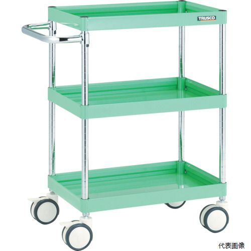 ※この商品はメーカー直送の為「代引き不可」となります ※大型商品のため発送後到着迄に時間がかかる事がございます 　到着日時はお手元の送り状に記載された番号から確認下さい ※日時・時間指定はできません。 【特長】 ●車輪と共に車軸もロックするダブルロック仕様のキャスターです。 【仕様】 ●最大積載量(kg/台)：200 ●均等積載量(kg/段)：120 ●色：ヤンググリーン ●間口(mm)：720 ●奥行(mm)：400 ●高さ(mm)：870 ●段数(段)：3 ●支柱径(mm)：25.4 ●キャスター径(mm)：100 ●こぼれ止め高さ(mm)：50 ●キャスター：自在式双輪100mm(2個)自在式(Wストッパー付)双輪100mm(2個) 【材質／仕上】 ●本体：スチール ●キャスター金具：スチール ●車輪：ウレタン 【注意】 ●「最大積載量」とは、各棚板の表面に均一に荷重をかけた場合に、耐えられる重さの合計をいいます。 ●「均等積載量」とは、棚板の表面に均一に荷重をかけた場合に、耐えられる重さをいいます。 【入数】 ●1台 他のサイズはこちら 在庫のない商品は検索に表示されない場合がございます　
