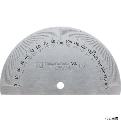 【特長】 ●治具や機械に取り付けての使用ができます。 ●安心の日本製です。 【用途】 ●治具・機械に取り付けて角度測定に使用。 【仕様】 ●直径(mm)：90 ●精度：±20 ●厚さ(mm)：1.2 ●全長(mm)：90 ●器差(分)：±20 ●半径(mm)：45 ●分度板厚さ(mm)：1.2 ●表面仕上：ステンレス ●目量(°)：1 ●最大測定角度：180° ●本体寸法(mm)：直径90x厚1.2 ●竿寸法(mm)：- ●竿目量(mm)：- ●竿最大測定長(mm)：- 【材質／仕上】 ●ステンレス（SUS420J2） 【入数】 ●1個 他のサイズはこちら 在庫のない商品は検索に表示されない場合がございます　