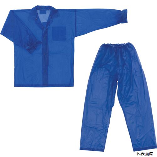 【特長】 ●二重袖が雨の浸入を防ぎます。 ●胸部分に内ポケットがあり、水濡れを防ぎます。 ●防水レインスーツです。 【用途】 ●雨天時の野外作業に 【仕様】 ●色：ブルー ●サイズ：3L ●身長(cm)：175〜185 ●胸囲(cm)：102〜110 ●ウエスト(cm)：94〜104 ●股下(cm)：79 ●上下スーツタイプ ●雨の浸入を防ぐ二重袖 ●水濡れを防ぐ胸部分に内ポケット付 ●フード付（取り外し可） 【材質／仕上】 ●ポリ塩化ビニール 【入数】 ●1着 他のサイズはこちら 在庫のない商品は検索に表示されない場合がございます　