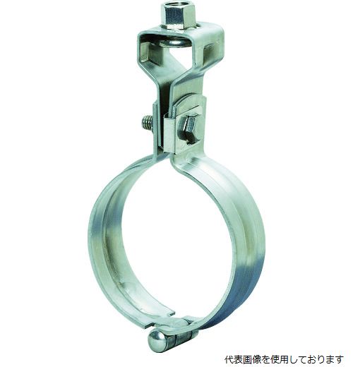 【特長】 ●SUS304製でステンレス鋼管に使用できます。 【用途】 ●ステンレス鋼管（厚肉管）用の蝶番式吊バンド。 【仕様】 ●適合管外径D：15A ●適合管外径(mm)：21.7 ●寸法(mm)t：2.0 ●寸法(mm)W：25 ●寸法(mm)B：62 ●寸法(mm)C：26 ●寸法(mm)d：W3/8 ●寸法d：W3/8 【材質／仕上】 ●ステンレス(SUS304) 【入数】 ●1個 他のサイズはこちら 在庫のない商品は検索に表示されない場合がございます　