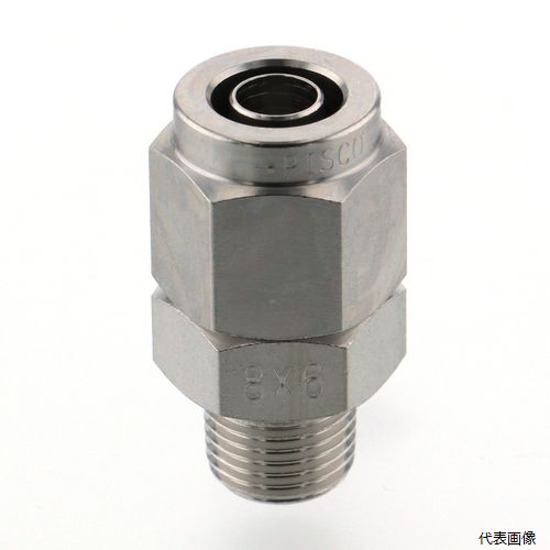 【特長】 ●全ての材質に耐蝕に優れたSUS316を使用しています。 ●スリーブ不要のため、スリーブの付け忘れ、紛失等の心配不要です。 ●クリーンルーム(ISOクラス6相当)内にてエア清浄、包装しています。 ●銅を主成分とした金属材料を使用していません。 ●食品衛生法適合材料使用。（内部流路のみ） 【用途】 ●薬品を使用し漏れを嫌う配管に最適。 ●気密性を重視する環境下（医療・半導体・太陽電池・二次電池・食品関連など）の配管に最適 【仕様】 ●適合チューブ外径(mm)：8 ●接続口径：R1/8 ●六角対辺(mm)：本体：14、締付ナット：14 ●全長(mm)：27.5 ●最高使用圧力(MPa)：チューブの最高使用圧力に準じます。 ●流体温度(℃)：チューブの使用温度範囲に準じます。（凍結なきこと） ●使用流体：空気、水、その他 ●適合チューブ外径D(mm)：8 ●適合チューブ内径D(mm)：6 ●六角対辺(mm)取付けナット：14 ●六角対辺(mm)本体：14 ●使用温度範囲(℃)：チューブの使用温度範囲に準じます。（凍結なきこと） ●適合チューブ外径×内径(mm)：8×6 ●使用真空圧力(kPa)：−100 ●使用温度範囲：チューブの仕様範囲で異なる(凍結なきこと) ●最高使用圧力：チューブの最高使用圧力に準じる ●使用真空圧力：−100kPa ●食品衛生法適合（内部流路のみ） ●禁油仕様。 【材質／仕上】 ●本体：ステンレス(SUS316) ●袋ナット：ステンレス(SUS316) 【注意】 ●使用流体が薬品・混合ガスのときは、必ずお問い合わせください。条件により継手本体の破損、チューブ抜け、漏れの原因となる危険性があります。 【入数】 ●1個 他のサイズはこちら 在庫のない商品は検索に表示されない場合がございます　
