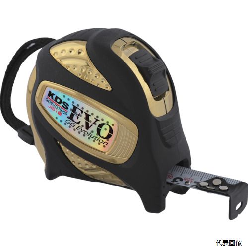 【特長】 ●高耐久ナイロンコートテープを採用、耐摩耗性に優れています。 ●ショートストロークストッパーを採用しています。 ●ショックに強いエラストマーダンパーを使用しています。 ●従来の2分の1以下の移動量でテープをロックします。 ●絶妙なフィット感を実現した新型ケースです。 ●新設計ショートストロークストッパー ●ショックに強い新設計エラストマダンパー 【用途】 ●あらゆる寸法測定に。 【仕様】 ●テープ長さ(m)：5.5 ●テープ幅(mm)：19 ●水平保持(m)：1.8 ●目盛仕様：JIS1級両面メートル目盛 ●爪仕様：0点補正移動爪 ●455ピッチ表示：あり ●ショックアブソーバー：あり ●色：ゴールド＆ブラック ●テープ色：ホワイト ●本体寸法(mm)：76×76×46 ●ロック仕様：あり ●JIS1級 ●両面メートル目盛 ●ベルトフック付き 【材質／仕上】 ●テープ：スチール ●ばね：スチール ●ケース：ABS樹脂 ●カバー：エラストマー樹脂 【入数】 ●1個 他のサイズはこちら 在庫のない商品は検索に表示されない場合がございます　