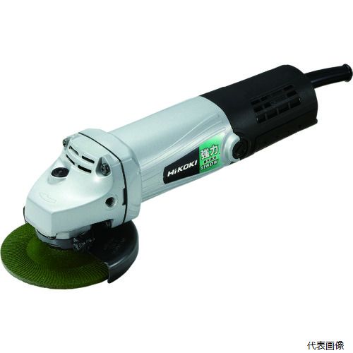 【特長】 ●電気用品安全法新基準に対応しています。 ●信頼のアルミダイキャストボディーです。 ●強力・高耐久モーターを搭載しています。 ●本製品は、最大出力1、160Wの性能を備えた強力形の100mm電気ディスクグラインダです。 【用途】 ●カワラ、タイル、石材、コンクリートなどの溝入れおよび研削作業に。 ●軟鋼材(薄物鉄板、小径丸棒など)、カワラ、タイルなどの切断作業に。 ●鉄、青銅、アルミ鋳物などのバリ取りおよび仕上げ、溶接、溶断部の研削、さび落とし、塗装面の下地みがき、さび落とし、塗装落としに。 【仕様】 ●無負荷回転数(min［［の−1乗］］)：12000 ●砥石径(mm)：100 ●消費電力(W)：760 ●電源(V)：AC100 ●コード長さ(m)：2.5 ●定格電流(A)：8 ●最大出力(W)：1160 ●全長(mm)：273.0 ●全幅(mm)：119.0 ●全高(mm)：94.0 ●本体色：メタリックシルバー ●周波数(Hz)：50/60 ●砥石寸法穴径(mm)：15 ●ハウジング握り径(mm)：64 ●取付シャフトねじ径：M10×1.5 ●電源：AC100V ●電源コード長さ：2.5m ●カーボンブラシ：No.21 ●モーター：ブラシあり ●動力源：AC ●回転数設定機能なし ●無段変速なし ●絶縁構造：一重絶縁 ●スイッチタイプ：スナップ 【材質／仕上】 ●ハウジング：アルミ ●テールカバー：繊維強化ポリアミド樹脂 ●ギヤカバー：アルミダイキャスト 【セット内容／付属品】 ●レジノイドフレキシブル砥石(＃36) ●スパナ ●ホイルガード ●ホイルナット 【注意】 ●日立工機(株)のブランドは、2018年10月「HiKOKI」に変わりました。 【入数】 ●1台 他のサイズはこちら 在庫のない商品は検索に表示されない場合がございます　
