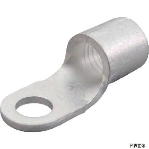 【特長】 ●接触面(舌部)が丸く、ねじ固定用の取り付け穴がある裸圧着端子です。 【用途】 ●軟鋼のより線電線の接続に。 【仕様】 ●電線抱合範囲より線(［［MM2］］)：16.78〜26.66 ●電線抱合範囲AWG：4 ●外径寸法(mm)：11.8 ●外形寸法(mm)：11.8 ●スタッド径(mm)：5.3 ●全長(mm)：31.4 ●内寸(mm)：7.7 ●JIS規格品：× ●色：シルバー ●丸形 【材質／仕上】 ●端子：無酸素銅(C1020)/電気すずメッキ 【注意】 ●銅線専用です。 ●電線抱合範囲内でご使用ください。 ●JIS規格または当社指定の適用圧着工具をご使用ください。 【入数】 ●1PK/100個 他のサイズはこちら 在庫のない商品は検索に表示されない場合がございます　