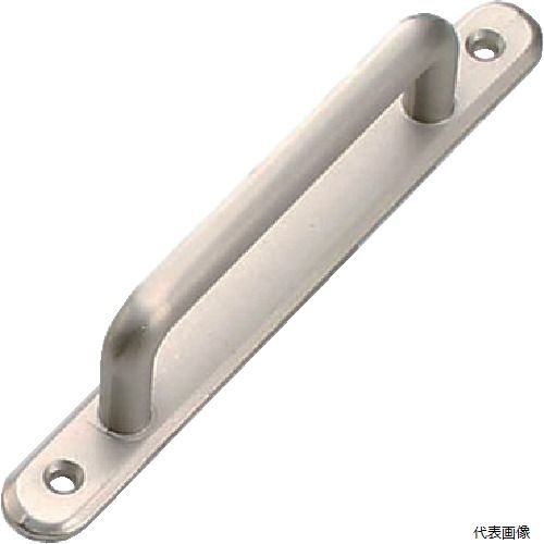 【特長】 ●シンプルなデザイン落ち着いた色合い、表からのビス止めで簡単に取付が出来ます。 【用途】 ●ドア、家具用の取手として。 【仕様】 ●幅(mm)：120 ●奥行(mm)：14 ●高さ(mm)：27 ●穴径(mm)：8 ●色：シルバー...