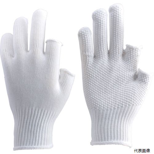 【特長】 ●素手感覚が必要な細かな作業に最適です。 ●手のひらはすべり止め付でしっかりと物を握れます。 ●綿100%で吸汗性があり、肌にも優しいタイプです。 【用途】 ●検査、窓口業務、軽作業。 【仕様】 ●色：ホワイト ●サイズ：フリー ●ゲージ数：10 ●全長(cm)：23.5 ●手のひら周り(cm)：19.0 ●中指長さ(cm)：8.0 ●厚さ(mm)：1.5 ●タイプ：2本指出し ●製造国：日本 【材質／仕上】 ●繊維部：綿100% ●すべり止め部：塩化ビニール（PVC） 【注意】 ●提供不可：chemSHERPA、SDS、ミルシート 【入数】 ●1双 他のサイズはこちら 在庫のない商品は検索に表示されない場合がございます　