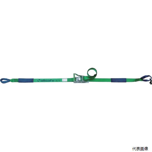 【特長】 ●ラチェット式により簡単な操作で確実な荷締め作業ができるベルトです。 【用途】 ●トラック輸送時の荷崩れ防止。 【仕様】 ●最大使用荷重(t)：0.83 ●ベルト長さ(m)巻取側：5 ●ベルト長さ(m)固定側：1 ●ベルト寸法(mm)幅×厚さ：50×2.0 ●色：グリーン ●ラチェットバックル式 ●コーナープロテクター付 ●バックルシート付 ●しぼりタイプベルト 【材質／仕上】 ●ベルト：ポリエステル ●ラチェットバックル：スチール 【注意】 ●他社ベルトとの組み合わせはしないでください。 ●乱暴に扱わないでください。 ●定期的に注油をしてください。 ●巻き取りすぎに注意してください。 ●点検してください。 【入数】 ●1台 他のサイズはこちら 在庫のない商品は検索に表示されない場合がございます　