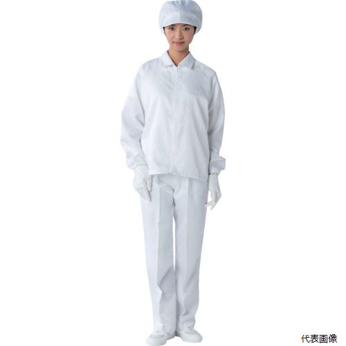 【特長】 ●コストパフォーマンスを追及したシンプルな仕様です。 ●異物混入防止に効果的です。 ●シンプルな仕様で、綿混ユニフォームよりも耐久性があります。 【用途】 ●半導体・液晶パネル・電子部品・印刷・写真・通信・精密機器。 ●医薬品・バイオ・化学・包装。 ●食品工業。 【仕様】 ●色：ホワイト ●サイズ：M ●着丈(cm)：63 ●適合胸囲(cm)：114 ●裄丈(cm)：79 ●上着丈(cm)：63 ●ISOClass7(Fed/STDクラス10000)相当品 【材質／仕上】 ●ポリエステル 【注意】 ●クリーンパックではありません。 ●キャップ・手袋・シューズは別売です。 【入数】 ●1着 他のサイズはこちら 在庫のない商品は検索に表示されない場合がございます　