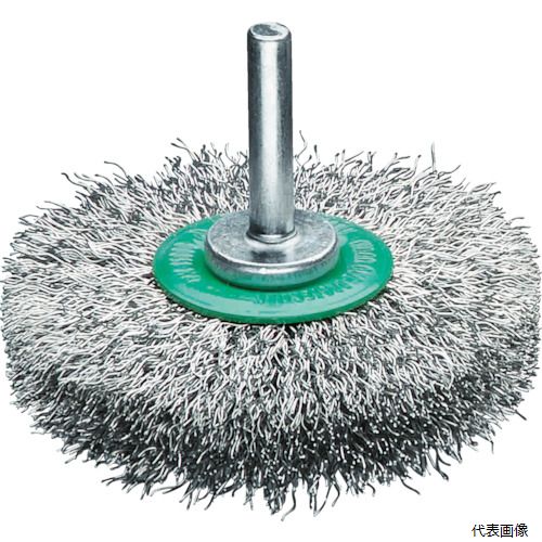 【特長】 ●高品位の線材を使用しており、耐久性に優れ、長寿命です。 ●幅広いサイズ展開で、様々なアプリケーションに適しています。 【用途】 ●金属製品のバリ取り、サビ落とし。 ●カラーやサビ落とし作業などに。 ●溶接継目の処理に。 【仕様】 ●線径(mm)：0.2 ●毛材：ステンレス ●外径(mm)：50 ●毛丈(mm)：12 ●軸長(mm)：30 ●軸径(mm)：6 ●最高使用回転数(rpm)：15000 ●金具径(mm)：26 ●金具幅(mm)：11 ●軸：スチール ●全長(mm)：42 【材質／仕上】 ●軸：スチール 【注意】 ●作業時は必ず安全帽、安全メガネなどの保護具をご着用ください。 【入数】 ●1個 他のサイズはこちら 在庫のない商品は検索に表示されない場合がございます　