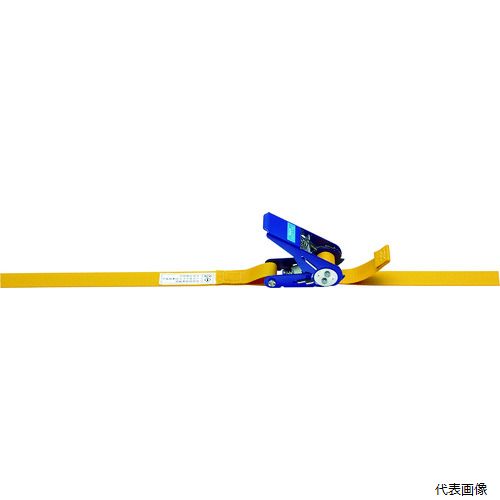 【特長】 ●巻取タイプの強力ラッシングベルトです。 【用途】 ●荷締め作業に。 ●最大使用荷重(t)：0.127 ●ベルト長さ(m)巻取側：2 ●ベルト長さ(m)固定側：1 ●ベルト寸法(mm)幅×厚さ：25×1.4 ●色：黄 ●ベルト幅(mm)：25 ●破断荷重：5kN ●端末仕様：シボリ縫製 ●製品破断強度(kN)：5 ●ラチェットバックル式 【材質／仕上】 ●ベルト：ポリエステル ●ラチェットバックル：スチール 【入数】 ●1台 他のサイズはこちら 在庫のない商品は検索に表示されない場合がございます　
