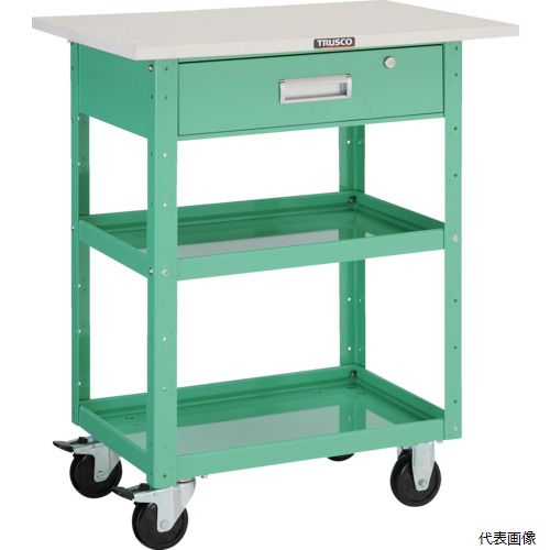 ※こちらの商品はメーカーからの直送につき、代引き不可商品となります。 ※大型商品のため、発送後到着迄に時間かかることがございます。 　ご到着の日時はお手元の送り状に記載された番号からご確認下さい。 ※日時・時間指定はできません。 【特長】 ●車輪と共に車軸もロックするダブルロック仕様のキャスターです。また、キャスターを底板に取り付けることにより、キャスターが飛び出しにくい構造になっており、車輪が邪魔になりません。 ●棚板の組付けは、内側にフランジ付ナットを使用しているため、外側から六角レンチで締め付けることで組み立てが可能です。 【仕様】 ●最大積載量(kg/台)：200 ●均等積載量(kg/段)：120 ●色：ヤンググリーン ●間口(mm)：750 ●奥行(mm)：500 ●高さ(mm)：902 ●段数(段)：2 ●キャスター径(mm)：100 ●こぼれ止め高さ(mm)：40 ●キャスター：自在式(Wストッパー付)100mm(2個)固定式100mm(2個) 【材質／仕上】 ●本体：スチール ●キャスター金具：スチール ●車輪：ゴム ●天板：リノリューム張り合板 【注意】 ●「最大積載量」とは、各棚板の表面に均一に荷重をかけた場合に、耐えられる重さの合計をいいます。 ●「均等積載量」とは、棚板の表面に均一に荷重をかけた場合に、耐えられる重さをいいます。 【入数】 ●1台 他のサイズはこちら 在庫のない商品は検索に表示されない場合がございます　