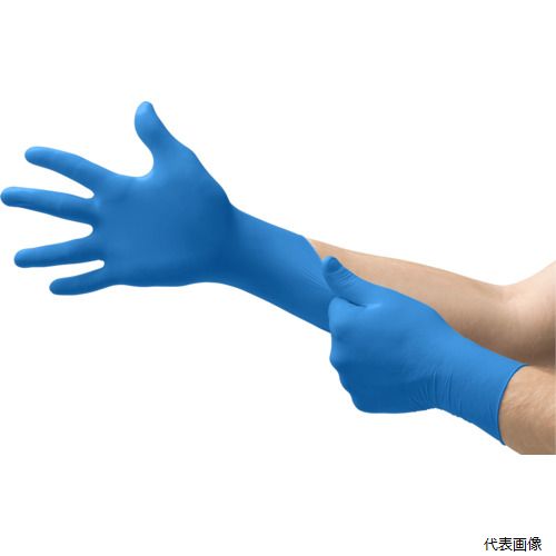 【特長】 ●JIST8116適合品です。 ●薄手ながら強度があり、耐久性に優れています。 ●指先部分のテクスチャー処理によりグリップ力が向上しています。 【用途】 ●分析、研究に。 ●電気電子部品製造に。 【仕様】 ●色：ブルー ●サイズ：XL ●全長(cm)：24.0 ●手のひら周り(cm)：22.2 ●中指長さ(cm)：9.0 ●厚さ(mm)：0.11 ●粉(あり・なし)：なし ●左右の区別：左右兼用 ●AQL(合格品質水準)：1.5 ●ASTMF739(JIST8116)試験データあり ●ENISO374-5VIRUS規格品（抗ウイルス性能） 【材質／仕上】 ●ニトリルゴム（NBR） 【入数】 ●1箱/100枚 関連品はこちら 在庫のない商品は検索に表示されない場合がございます　