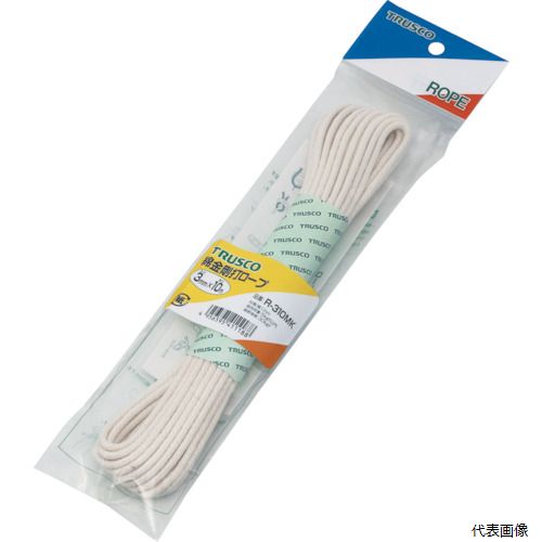 【特長】 ●天然素材なので腐食し、土に還元されます。 ●手触りが良く、柔軟で扱いやすい環境に優しいロープです。 ●熱、摩擦にも強いです。 ●強度は3つ打に比べ30%程度低下しますが、キンク（ねじれ）しにくい扱いやすいロープです。 【用途】 ●袋の口ひも。 ●造園、農耕用。 【仕様】 ●色：白 ●線径(mm)：3 ●長さ(m)：10 ●包装形態：袋入 ●ロープの打ち方：金剛打 ●金剛打 【材質／仕上】 ●綿 【注意】 ●切断後の端面はセロテープ・ビニールテープ等でほつれを保護してください。 【入数】 ●1巻 他のサイズはこちら 在庫のない商品は検索に表示されない場合がございます　