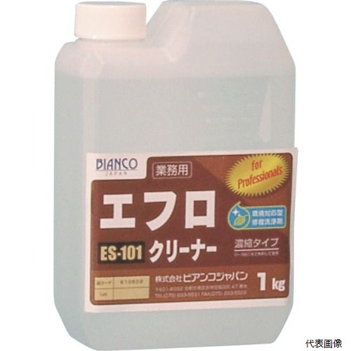 【特長】 ●石材・タイル面に染みついた強固なエフロを除去します。 ●塩酸を配合していない環境に配慮した薬剤です。 ●素材を傷めることなく本来の風合いを取り戻します。 ●劇薬ではありませんので、比較的安心して使用できます。 ●有機酸は生分解性に優れた素材に優しい酸です。 【用途】 ●建築物の外装材に発生したエフロの除去。 ●浴槽・浴室に発生したエフロの除去。 ●タイル等で仕上げた外部階段に発生したエフロの除去。 ●容量(kg)：1 ●希釈倍率：希釈なし ●液性：酸性 【材質／仕上】 ●除錆剤（乳酸）・除錆促進剤（クエン酸）・スルファミン酸（4.5%）・水 【注意】 ●使用前に目立たない箇所でテストし、汚れ落ちや部材への影響を確認してください。 ●薬剤の飛散が考えられる箇所は、あらかじめ十分な養生、水養生を行ってください。 ●ステン・ガラス・サッシ等に飛散した場合は、早急に水洗いしてください。 ●推奨パッド：住友3Mスポンジ研磨剤マイクロファイン（陶器・陶器製品の場合） ●推奨パッド：住友3Mスコッチブライトハンドパッド（茶）（外壁・土間等の場合） 【入数】 ●1本 他のサイズはこちら 在庫のない商品は検索に表示されない場合がございます