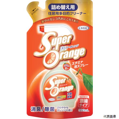【特長】 ●天然ヤシ油の洗浄成分に、オレンジの皮から抽出した「オレンジオイル」をたっぷり配合しています。 ●手肌にマイルドで、しかも強力な洗浄力を実現しました。 ●家中の頑固な汚れを強力に落とします。 【用途】 ●家中の汚れに。 ●容量(L)：3.6 ●容量(ml)：360 ●液性：アルカリ性 ●タイプ：泡 ●香り：オレンジ ●使用量目安： ●原液を使う時/1平方メートルあたり8回スプレー ●50倍希釈/水1Lに対してスプレー20回分 ●200倍希釈/水1Lに対して5回分 【材質／仕上】 ●界面活性剤（3％アルキルアミンオキシド） ●アルカリ剤 ●溶剤 ●オレンジオイル ●除菌剤 【注意】 ●樹脂製品、コーティング加工された製品に本剤が残ると、ひび割れの恐れがあります。 ●ご使用時は時間を置かずに、水洗いするかていねいに拭き取り、本剤が残らないようにしてください。 ●電気製品の品番や型番の上を拭かないでください。 ●印刷が消えたりシールが剥がれる原因になります。 ●他の洗剤を混ぜないでください。 【入数】 ●1個 他のサイズはこちら 在庫のない商品は検索に表示されない場合がございます