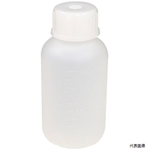 【特長】 ●中栓仕様のロングセラースタンダードボトルです。 ●理化学、工学、医療と用途に合わせて幅広くお使いいただけます。 【仕様】 ●容量(ml)：100 ●目盛間隔(ml)：10 ●直径(mm)：47 ●高さ(mm)：98 ●口径(mm)：17 ●中栓：有 ●色：白(ナチュラル) ●フタ色：白(ナチュラル) ●容量(L)：0.1 【材質／仕上】 ●本体材質：高密度ポリエチレン（HDPE） ●キャップ材質：高密度ポリエチレン（HDPE） ●中栓：低密度ポリエチレン（LDPE） 【入数】 ●1本 他のサイズはこちら 在庫のない商品は検索に表示されない場合がございます