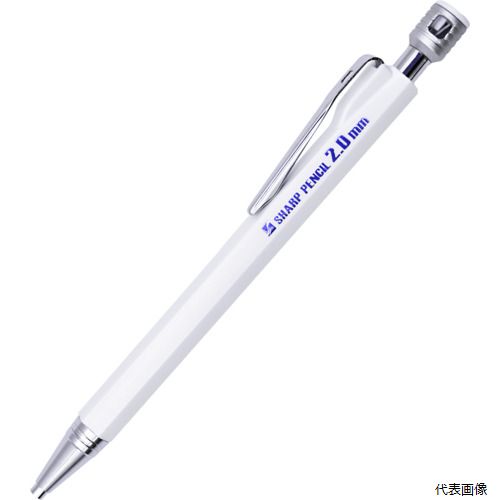 【特長】 ●短軸仕様でポケットに収まりやすいです。 ●芯削り機能付きで、いつでも細い線が書けます。 【用途】 ●木材、鉄鋼材、コンクリートへの墨付けに。 【仕様】 ●色：白 ●タイプ：粘土芯 ●芯径(mm)：2 ●長さ(mm)：135 ●直径(mm)：9.8 ●筆記線幅(mm)：2 ●奥行き（mm)：9.8 ●替芯： ●建築用シャープペンシルです。 ●先端真鍮製で、強度UPしています。 【材質／仕上】 ●樹脂／真鍮／鉄 【入数】 ●1本 他のサイズはこちら 在庫のない商品は検索に表示されない場合がございます