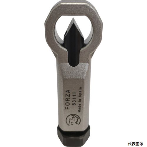【特長】 ●極めて硬度の高いブレードを採用することで従来品比約50％のスピードアップと省力化しています。 ●特殊な楕円形状によりナットを固定してしっかりと力を加える事ができます。 ●焼き入れ処理やステンレス製、チタン製の硬いナットも強力に押し割ります。 ●固着して取り外せないナットを割ることができます。 ●1丁で幅広いナットサイズに使用可能です。 【用途】 ●ナット割り外し用。 【仕様】 ●割れるナット二面幅(mm)：4〜17 ●全幅(mm)：32 ●全長(mm)：84 ●対辺寸法(mm)：22 ●適合ナット寸法(mm)：〜M10 ●最大トルク(Nm)：38 ●リング部厚み(mm)：12 ●ブレード直径(mm)：12.5 【材質／仕上】 ●本体：クロムモリブデン鋼(焼き戻し処理済みHRC40) ●刃部：特殊合金鋼(焼き戻し処理済HRC64) 【注意】 ●インパクトレンチ使用不可。手作業工具をご使用ください。 【入数】 ●1丁 他のサイズはこちら 在庫のない商品は検索に表示されない場合がございます