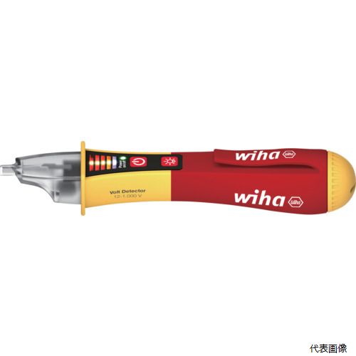 【特長】 ●交流12V〜1000Vの幅広い範囲の電圧を検知できます。 ●LEDライト機能付きで暗所でも正確に作業できます。 ●電圧の強さに応じて青（弱）〜オレンジ（中）〜赤（強）とランプの色が変化します。 ●自動スイッチOFF機能付きで電池消耗を節約できます。 ●音をランプの光で電圧検地を知らせます。 ●電源が入っているか緑のランプで確認できます。 【仕様】 ●交流電圧(V)：12〜1000 ●電源(V)：単4乾電池×2本(付属) ●幅(mm)：28.5 ●高さ(mm)：28 ●長さ(mm)：150 ●IEC/EN61010-1適合 ●IEC/EN61326適合 ●防水防塵規格：IP67 ●LEDライト機能付き ●交流専用 ●CATIV1000V ●電源：単4乾電池×2本（付属） 【セット内容／付属品】 ●単4乾電池×2本 【注意】 ●検電器は正しく機能することを確認するために、使用前と使用後に必ず既知の電圧源でテストする必要があります。 ●検電器が水分に触れた場合は完全に乾燥するまで使用しないでください。 【入数】 ●1台 他のサイズはこちら 在庫のない商品は検索に表示されない場合がございます