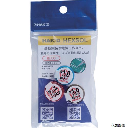 【特長】 ●作業性と信頼性にすくれた共晶はんだで、融点も低いため、初めてはんだ付けされる方にもおすすめです。 【仕様】 ●線径(mm)：1.0 ●融点(℃)：183 ●長さ(m)：3 ●フラックスタイプ：無洗浄タイプ ●フラックス分類：ROM1 ●鉛入りはんだ　Sn-37Pb1.0mm3m ●1m巻きx3個入り 【材質／仕上】 ●合金組成（すず：63％、鉛：37％） 【入数】 ●1個 他のサイズはこちら 在庫のない商品は検索に表示されない場合がございます