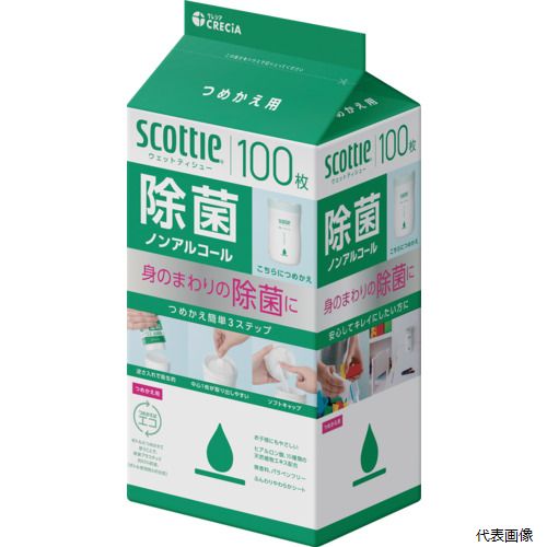 日本製紙クレシア 77143 クレシア スコッティ ウェットティシュー除菌 ノンアルコール 100枚 つめかえ用
