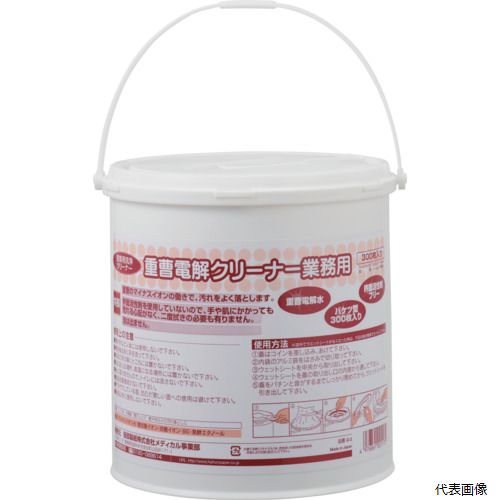 【特長】 ●洗浄力の高い重曹電解水を使用しております。 ●界面活性は使用していません。 【用途】 ●ガスコンロ・IHクッキングヒーターなどレンジ台、冷蔵庫・電子レンジ・壁や床の汚れ落としに。 【仕様】 ●シート長辺(mm)：200 ●シート短辺(mm)：170 【材質／仕上】 ●液成分：アルカリイオン水・重炭酸イオン・炭酸イオン・BG・発酵エタノール　シート材質：レーヨン不織布 【入数】 ●1缶/300枚 他のサイズはこちら 在庫のない商品は検索に表示されない場合がございます