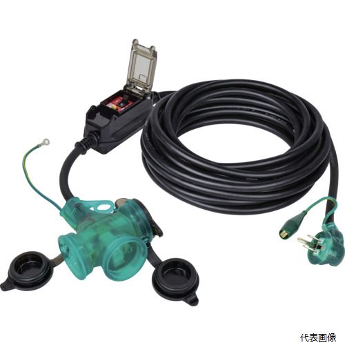 【特長】 ●ドラムやコード・工具につなぐだけで安心・安全な漏電しゃ断器付になります。 ●雨天屋外でも安心の防雨型です。 【用途】 ●漏電保護機能が義務付けられた現場に。 ●家庭や事務所の電源を使用する工事に。 【仕様】 ●コンセント仕様定格：2P・15A・125Vアース付 ●コンセント仕様形状：［［三相1］］ ●コンセント仕様個数：3 ●電線仕様長さ(m)：10 ●電線仕様太さ(［［MM2］］)：2.0 ●電線仕様芯数(C)：3 ●電線種：SVCT ●漏電保護：○ ●過負荷保護：○ ●作動時間：漏電0.1秒以内 ●過負荷電流(A)：15 ●漏電遮断電流(mA)：15 ●ブレーカー仕様：過負荷・短絡・漏電保護兼用型 ●Lヘナポッキンプラグ付 【注意】 ●過負荷保護機能は、熱動式のため使用条件により作動までの時間に幅があります。 【入数】 ●1本 他のサイズはこちら 在庫のない商品は検索に表示されない場合がございます