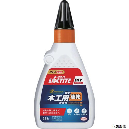 【特長】 ●速乾タイプの木工用接着剤、水系タイプで安全性が高く、使いやすい接着剤です。固まると透明です。 ●使いやすいガイドがついた容器です。 ●日本接着剤工業会自主登録商品：JAIAF☆☆☆☆4VOC基準適合品です。 【用途】 ●木、紙、布の接着に。 【仕様】 ●色：乳白色 ●容量(g)：225 【材質／仕上】 ●主成分：酢酸ビニル樹脂 【入数】 ●1個 他のサイズはこちら 在庫のない商品は検索に表示されない場合がございます