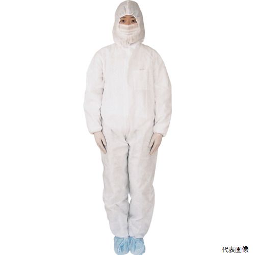 【特長】 ●軽く持ち運びに便利です。 ●全面ファスナーです。（樹脂製で焼却可能） ●SMS3層構造です。 【用途】 ●加工製造、粉体工場、水、ペンキなどあらゆる作業に。 【仕様】 ●色：白 ●サイズ：2L ●適合身長(cm)：175〜185 ●適合胸囲(cm)：90〜105 ●タイプ：つなぎ服 ●使い捨てタイプ 【材質／仕上】 ●ポリプロピレン（PP）不織布 【注意】 ●商品画像のマスク、手袋、シューズカバーは別売りです。 ●ポケットはついておりません。 【入数】 ●1着 他のサイズはこちら 在庫のない商品は検索に表示されない場合がございます　