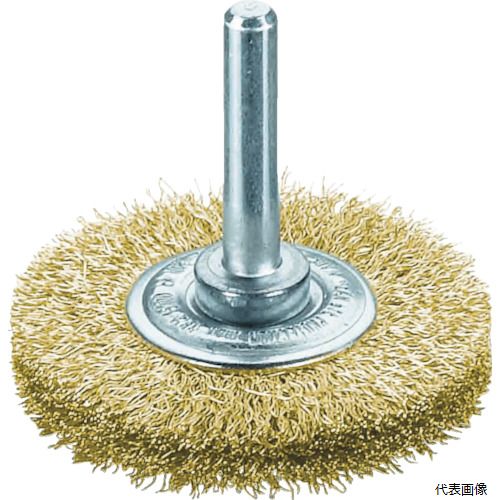 【特長】 ●高品位の線材を使用しており、耐久性に優れ長寿命です。 ●幅広いサイズ展開で、様々なアプリケーションに適しています。 【用途】 ●金属製品のバリ取り、サビ落とし。 ●カラーやサビ落とし作業などに。 ●溶接継目の処理に。 【仕様】 ●線径(mm)：0.2 ●毛材：真鍮 ●外径(mm)：60 ●毛丈(mm)：17 ●軸長(mm)：30 ●軸径(mm)：6 ●最高使用回転数(rpm)：15000 ●金具径(mm)：26 ●金具幅(mm)：17 ●厚さ(mm)：10 ●全長(mm)：47 【材質／仕上】 ●軸：スチール 【注意】 ●作業時は必ず安全帽、安全メガネなどの保護具をご着用ください。 【入数】 ●1個 他のサイズはこちら 在庫のない商品は検索に表示されない場合がございます　